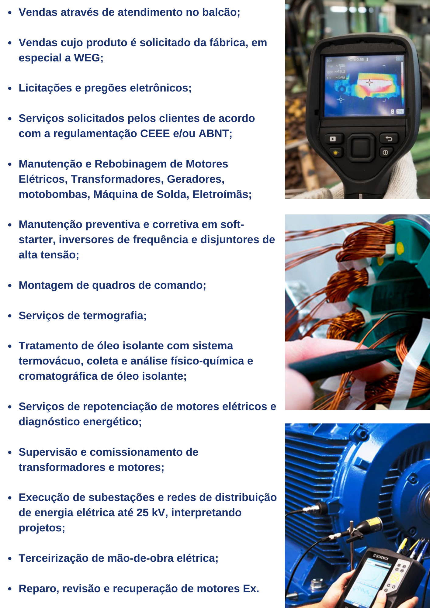 Vendas atrav?s de atendimento no balc?o; Vendas cujo produto ? solicitado da f?brica, em especial a WEG; Licita?es e preg?es eletr?nicos; Servi?os solicitados pelos clientes de acordo com a regulamenta??o CEEE